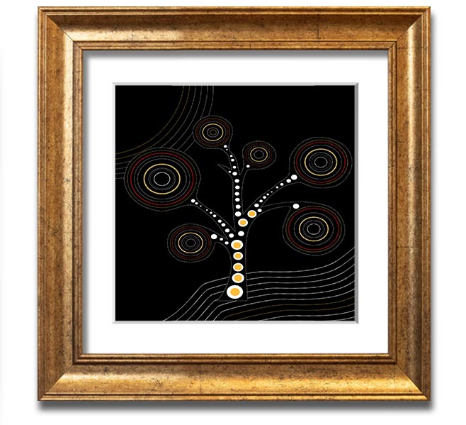 Aboriginal Tree 2 Square Framed Print showcasing vibrant colors and intricate patterns, framed in a stylish border.